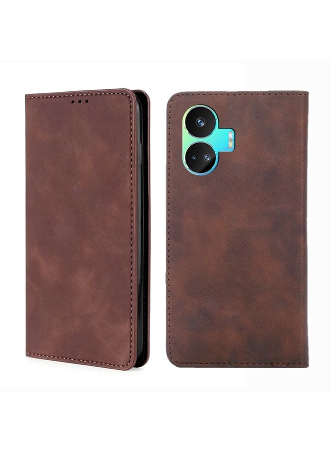 HuHa Case Cover For Realme GT Neo5 SE Skin Feel Magnetic Leather Phone Case Dark Brown