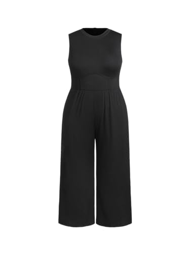 CIDER Plus Size Jumpsuits For Curvy Women Crew Neck Sleeveless Elegant Wide Leg Jumpsuits Dressy Casual Summer Outfits - Image 1