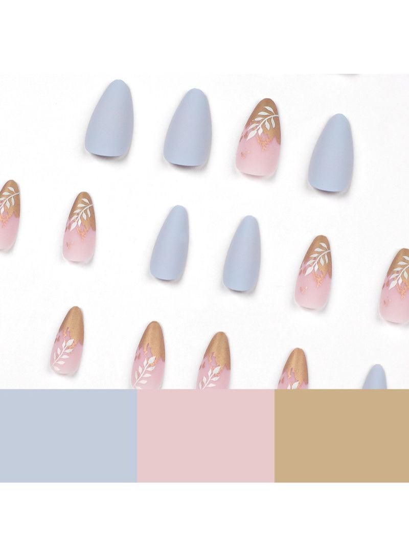 SCHAVO 24Pcs Frosted Platinum Leaves Almond Nails Fake Nails - Image 5