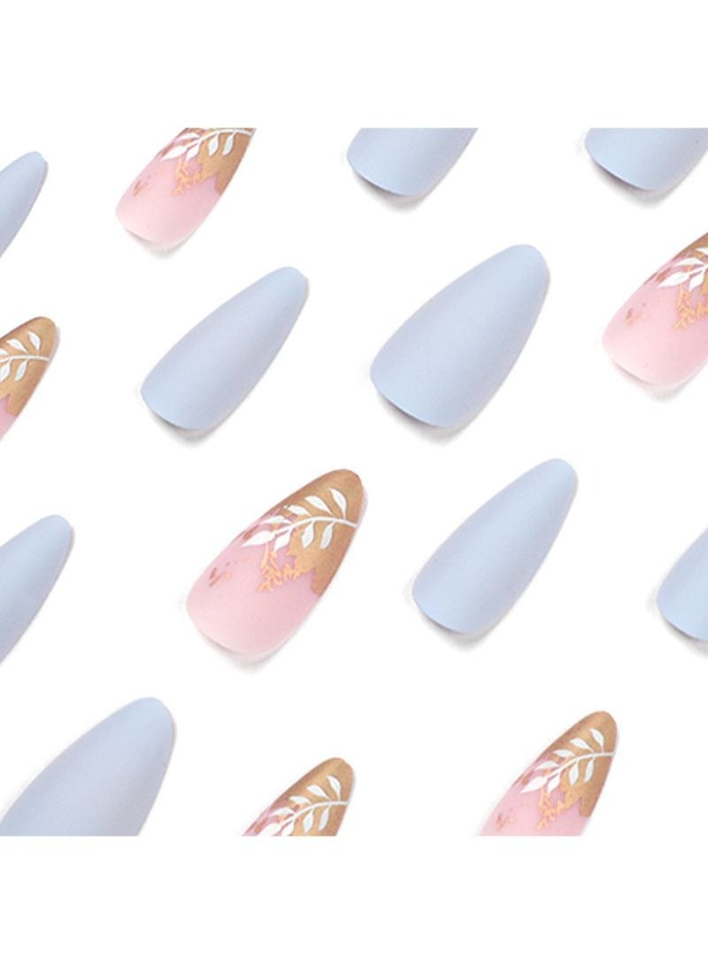 SCHAVO 24Pcs Frosted Platinum Leaves Almond Nails Fake Nails - Image 2