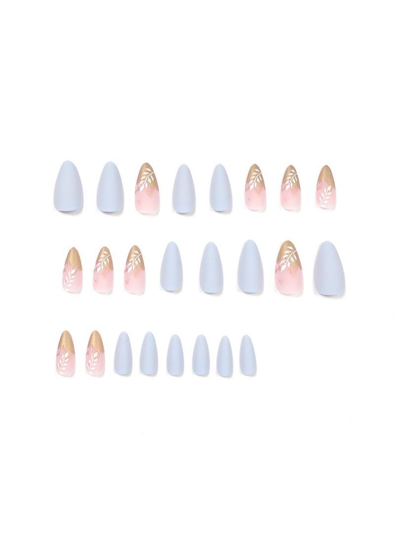 SCHAVO 24Pcs Frosted Platinum Leaves Almond Nails Fake Nails - Image 3