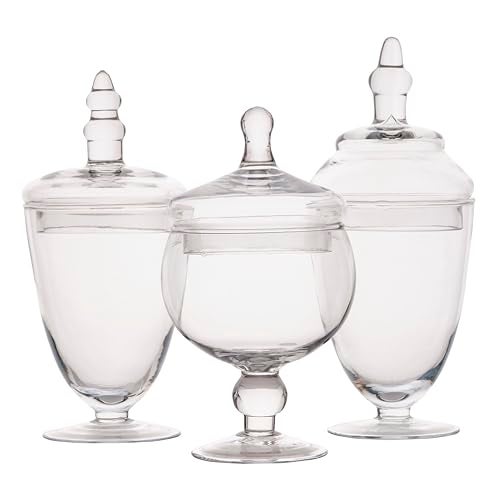 Elements Clear Glass Apothecary Jars with Lids Set of 3 Decorative Storage Jars for Home Kitchen Bathroom 10 95 85 Inch Handcrafted Display Jar Set - Image 1