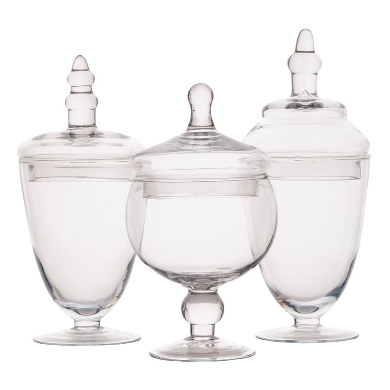 Elements Clear Glass Apothecary Jars with Lids Set of 3 Decorative Storage Jars for Home Kitchen Bathroom 10 95 85 Inch Handcrafted Display Jar Set - Image 2