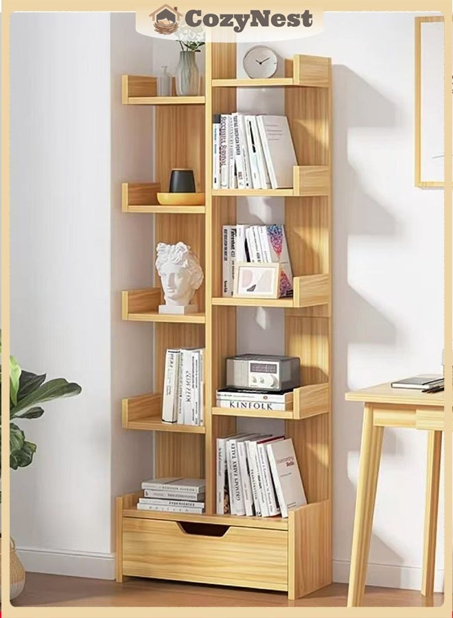 كوزينيست مكتبة خشبية بـ10 طبقات مع درج، خزانة كتب قائمة بذاتها بسعة كبيرة، رف تخزين وعرض منزلي ومكتبي لغرفة المعيشة وغرفة النوم والمكتب - Image 1