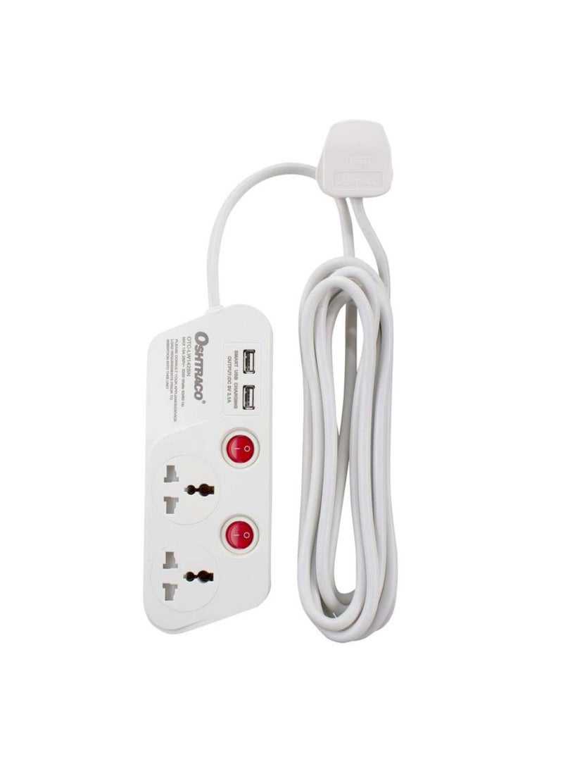 Oshtraco 2-Way Extension Cord W/ USB Port 4m