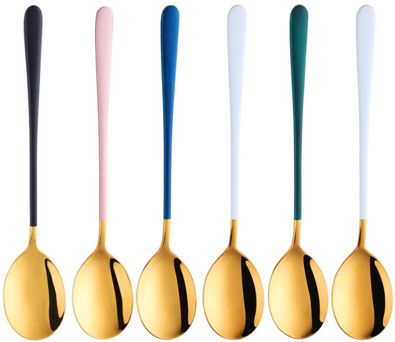 Leeonz® Gold Plated Stainless Steel Espresso Spoons, Mini Teaspoons Set for Coffee Sugar Dessert Cake Ice Cream Soup Antipasto Cappuccino, 8.26 Inch (Pack of 6) - Image 1