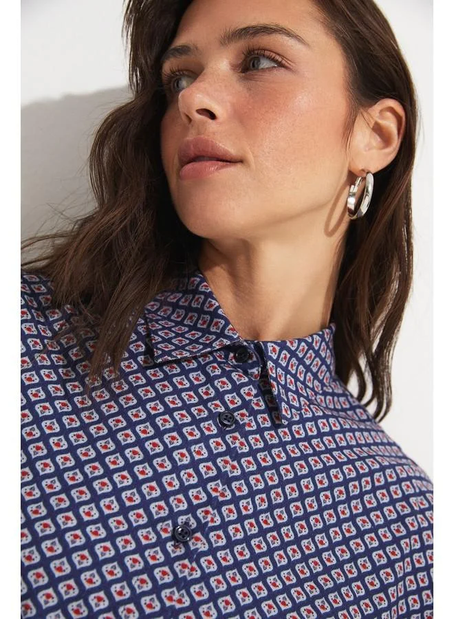 JUNE June Exclusive Patterned Cotton Shirt Navy