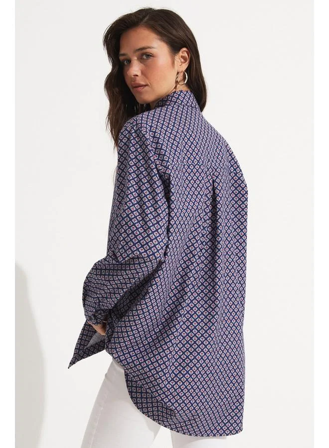 JUNE June Exclusive Patterned Cotton Shirt Navy