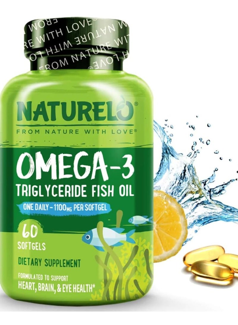 ناتوريلو مكمل زيت السمك أوميجا 3 بتركيز 1100 ملغ من الدهون الثلاثية، 60 كبسولة هلامية تكفي لمدة شهرين - Image 1