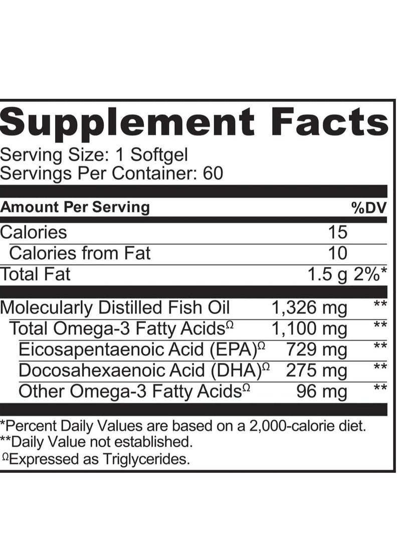 ناتوريلو مكمل زيت السمك أوميجا 3 بتركيز 1100 ملغ من الدهون الثلاثية، 60 كبسولة هلامية تكفي لمدة شهرين - Image 2