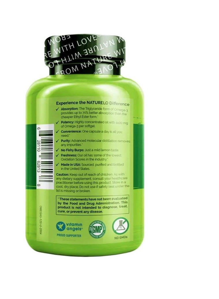 ناتوريلو مكمل زيت السمك أوميجا 3 بتركيز 1100 ملغ من الدهون الثلاثية، 60 كبسولة هلامية تكفي لمدة شهرين - Image 4