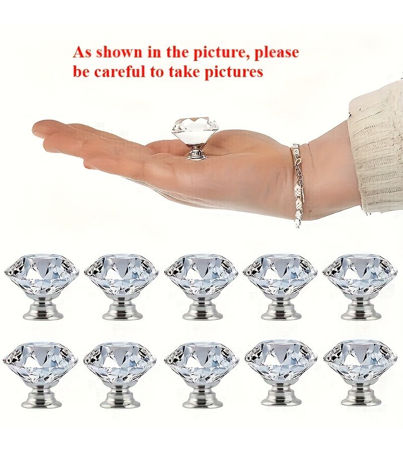 12Pcs Random Color Crystal Clear Plastic Cabinet Knobs Spherical Diamond Gloss Drawer Pulls With 4 Sided Beads Easy Screw On Installation For Dressers Wardrobes Cabinets Lock Compatible Crystal Buttons - Image 2