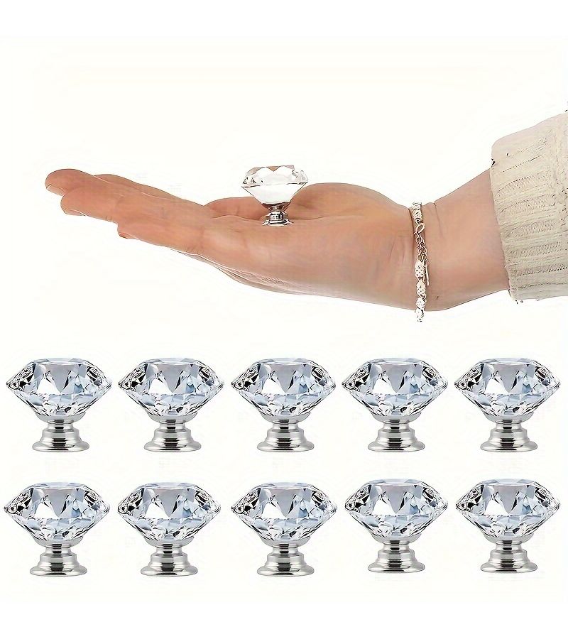 12Pcs Random Color Crystal Clear Plastic Cabinet Knobs Spherical Diamond Gloss Drawer Pulls With 4 Sided Beads Easy Screw On Installation For Dressers Wardrobes Cabinets Lock Compatible Crystal Buttons - Image 3