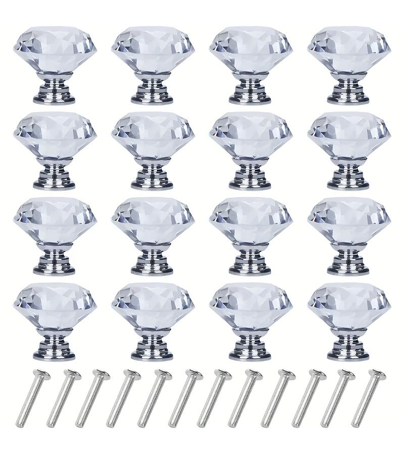 12Pcs Random Color Crystal Clear Plastic Cabinet Knobs Spherical Diamond Gloss Drawer Pulls With 4 Sided Beads Easy Screw On Installation For Dressers Wardrobes Cabinets Lock Compatible Crystal Buttons - Image 1