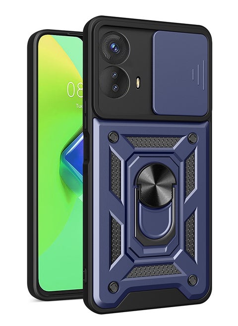 Case for Motorola Moto E14 / G04 / G24 with Sliding Camera Window, Kickstand, PC+TPU Dual-Layer,Blue