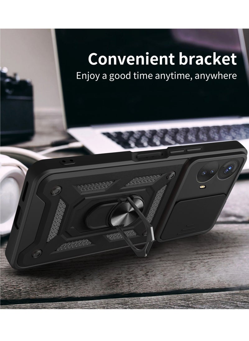 Case for Motorola Moto E14 / G04 / G24 with Sliding Camera Window, Kickstand, PC+TPU Dual-Layer,Blue