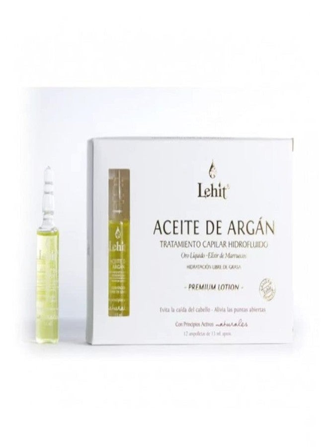 Lehit Aceite Argan en Ampollas Tratamiento Capilar Hidrofluido Oro Liquido Elixir Marruecos Hidratacion Libre Grasa | Oil Free Sensation Restoration 12 Vials x 13ml