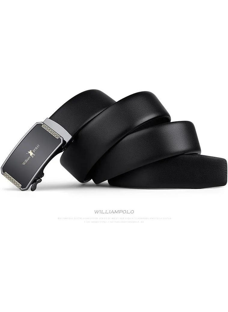 William Polo Genuine Leather Black Stylish Italian Belt with Gold Buckle