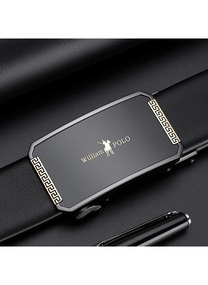 William Polo Genuine Leather Black Stylish Italian Belt with Gold Buckle