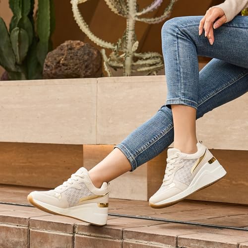 Cestfini Fashion Wedge High Heeled Sneakers for Women, Lace Up Non-Slip Comfortable Sneakers - Image 5