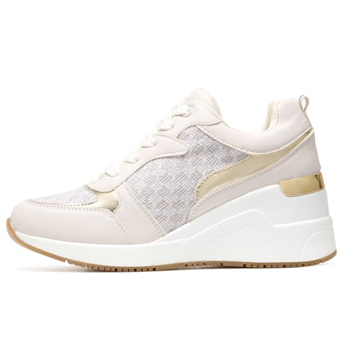 Cestfini Fashion Wedge High Heeled Sneakers for Women, Lace Up Non-Slip Comfortable Sneakers - Image 2