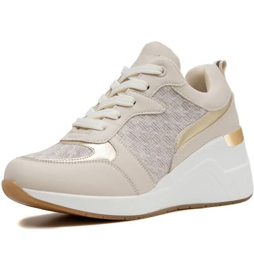 Cestfini Fashion Wedge High Heeled Sneakers for Women, Lace Up Non-Slip Comfortable Sneakers - Image 1
