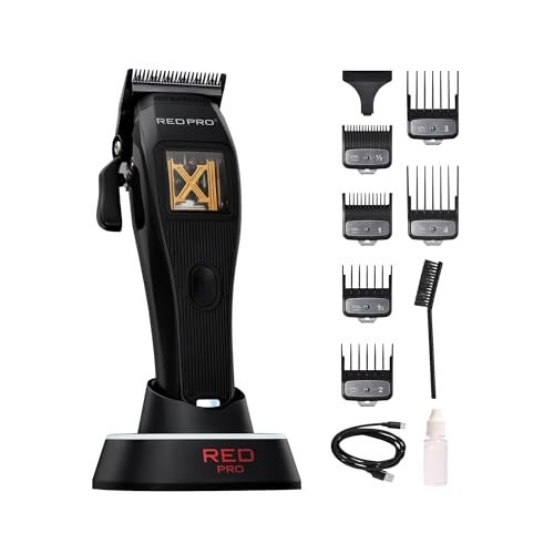 RED Pro X-King Cordless Hair Clipper for Men Hair Cutting, Strong & Fast Vector Motor, DLC Diamond Like Carbon Coated Blade, Rechargeable USB-C Charging Cradle, 6 Guards (Black) - Image 1