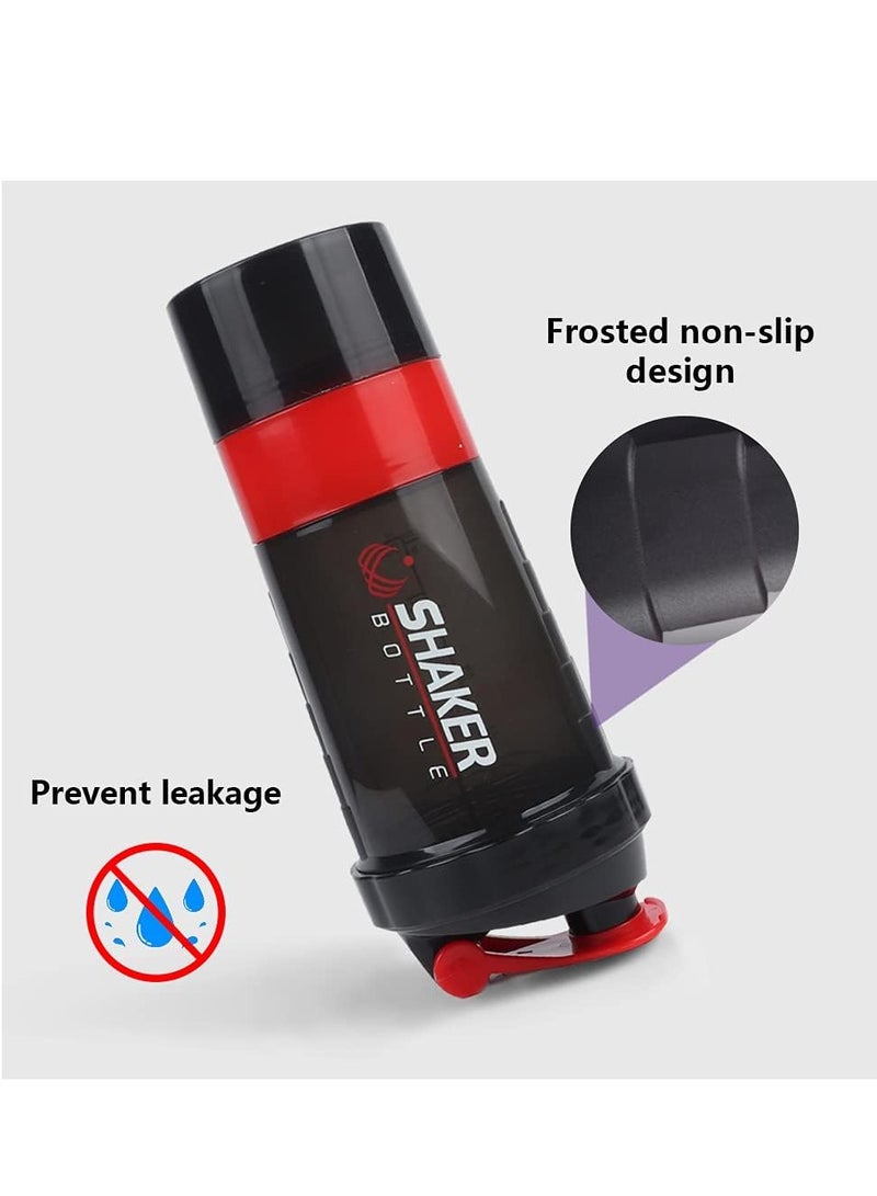 BPA Free Multifunctional Water Bottle, 3 in 1 Leak Proof Protein Shaker Bottles For Protein Mixes, Spider Blender Bottle With Stainless Steel Ball, 2 Twist On Cups For Protein Organizer Gym Bottle, 500ML