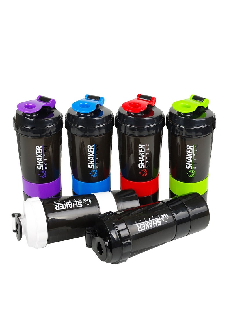 BPA Free Multifunctional Water Bottle, 3 in 1 Leak Proof Protein Shaker Bottles For Protein Mixes, Spider Blender Bottle With Stainless Steel Ball, 2 Twist On Cups For Protein Organizer Gym Bottle, 500ML