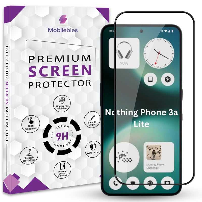 Mobilebies Premium Tempered Glass Screen Protector Guard For Nothing Phone 3a Lite (6.77 Inch, Pack of 1) | Edge to Edge Coverage With Easy to installation kit - Image 1