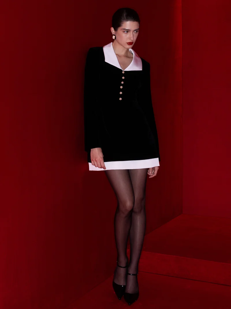 Lichi Mini dress with contrasting collar and large buttons