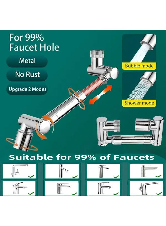 Crystal Silvery Retractable Bathroom Sink Faucet 1440 Rotation Two Modes Water Saving Splash Proof - Image 3