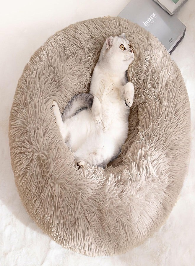 Cat Beds for Indoor Cats - Cat Bed Washable 20 inches, Dog Beds for Small Medium Dogs, Anti Anxiety Round Fluffy Plush Faux Fur Pet Bed, Thick Bottom (Light Brown, Medium) - Image 1