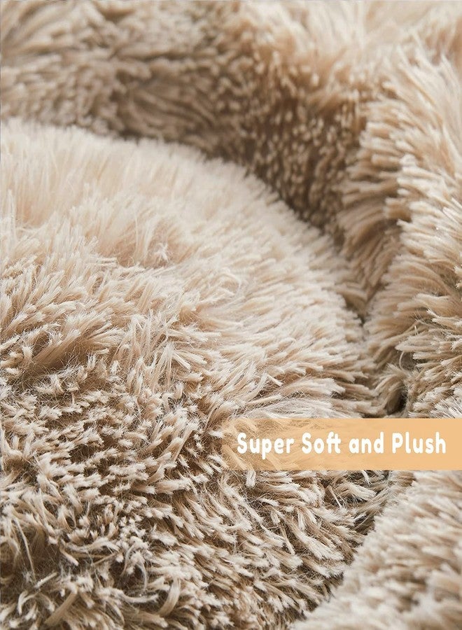 Cat Beds for Indoor Cats - Cat Bed Washable 20 inches, Dog Beds for Small Medium Dogs, Anti Anxiety Round Fluffy Plush Faux Fur Pet Bed, Thick Bottom (Light Brown, Medium) - Image 2