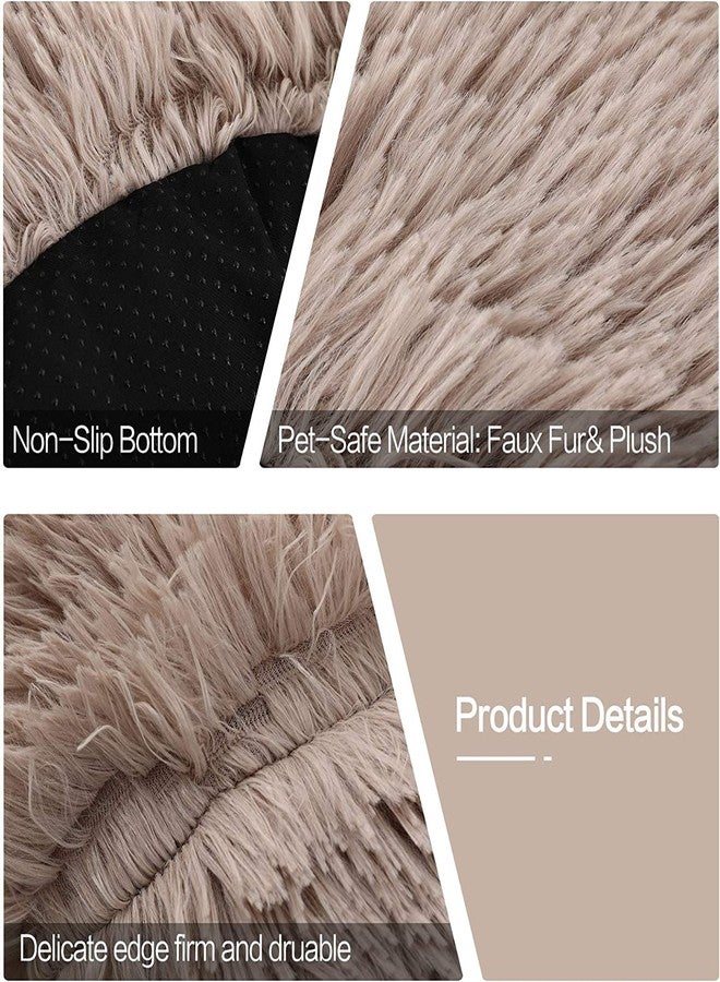 Cat Beds for Indoor Cats - Cat Bed Washable 20 inches, Dog Beds for Small Medium Dogs, Anti Anxiety Round Fluffy Plush Faux Fur Pet Bed, Thick Bottom (Light Brown, Medium) - Image 4