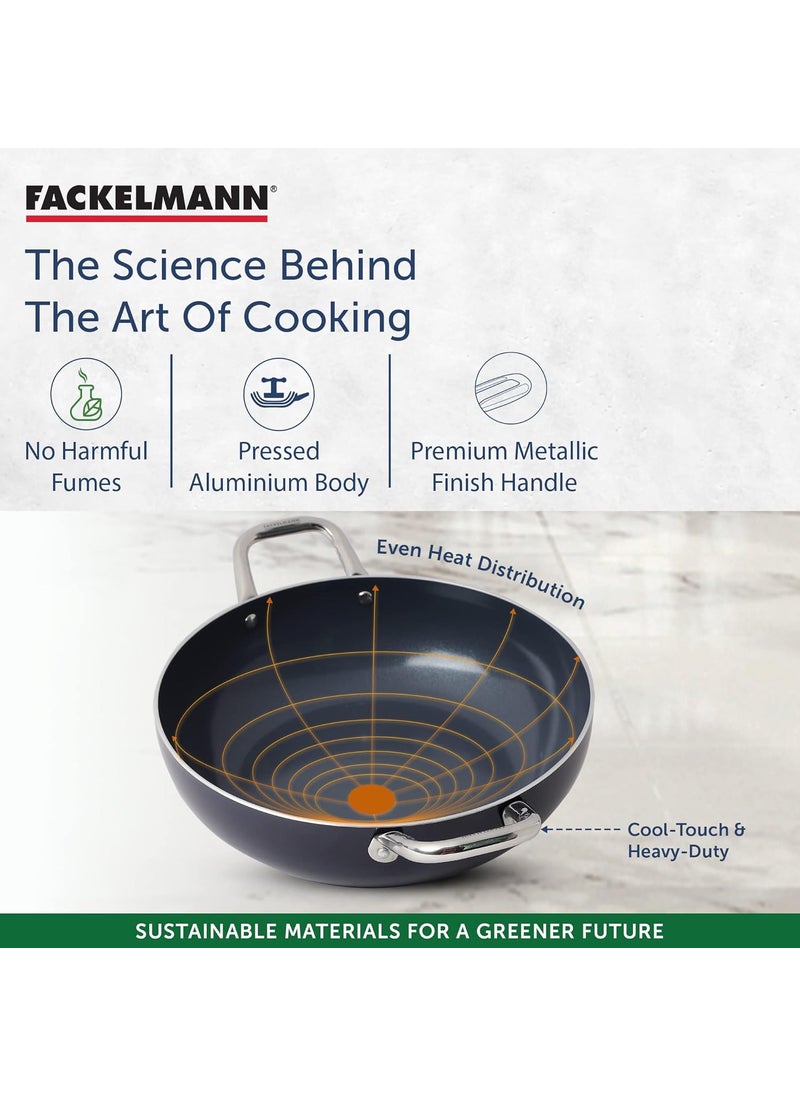 FACKELMANN Fackelmann Ceramic Nonstick Kadhai With Glass Lid 30cm | German Technology | Non-Toxic| PFOA, BPA & Nickel-Free | Induction Base - All Stoves | Even Heating | Dal Makhani, Kadhai Paneer, Chicken Curry  - Image 4