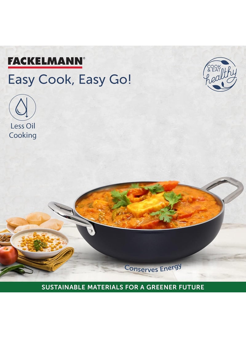 FACKELMANN Fackelmann Ceramic Nonstick Kadhai With Glass Lid 30cm | German Technology | Non-Toxic| PFOA, BPA & Nickel-Free | Induction Base - All Stoves | Even Heating | Dal Makhani, Kadhai Paneer, Chicken Curry  - Image 5