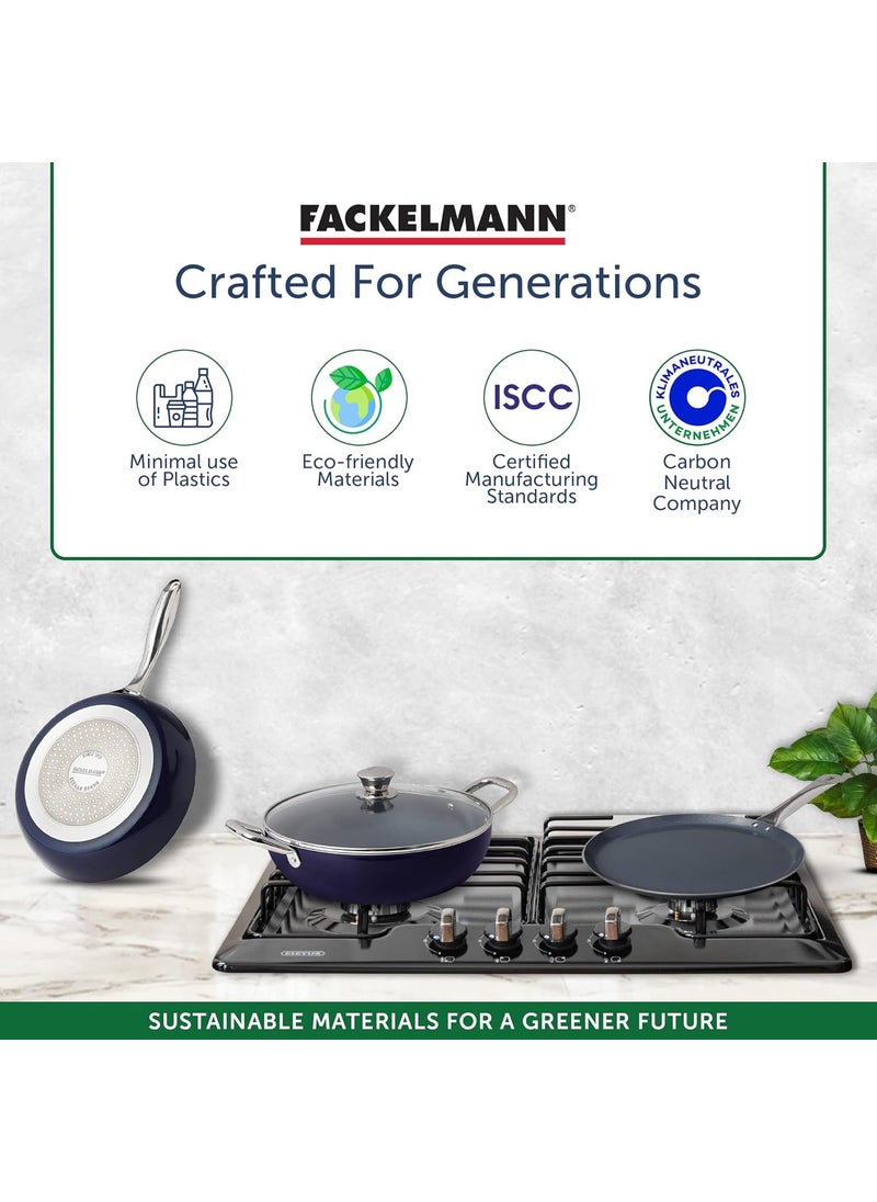 FACKELMANN Fackelmann Ceramic Nonstick Kadhai With Glass Lid 30cm | German Technology | Non-Toxic| PFOA, BPA & Nickel-Free | Induction Base - All Stoves | Even Heating | Dal Makhani, Kadhai Paneer, Chicken Curry  - Image 3
