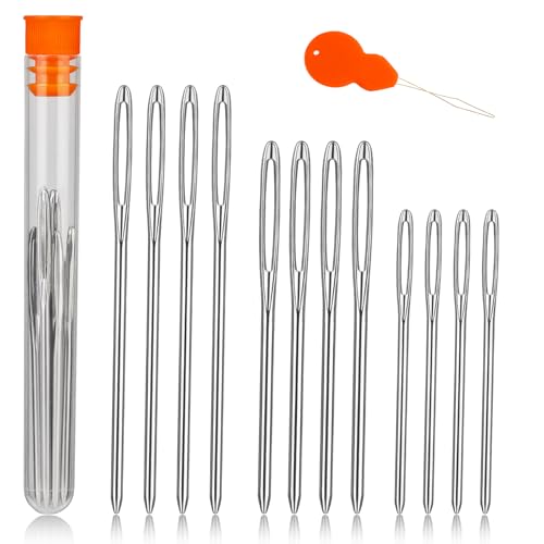 TLKKUE 12 Pcs/3 Sizes Large-Eye Blunt Needles, Steel Yarn Needle with Needle Threader, Tapestry Needle for Sewing Crochet Knitting Embroidery (Silver 2.08in/2.36in/2.76in) - Image 1