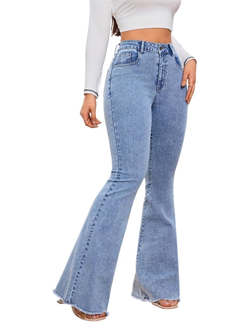 KOTTY Women's Solid Wrinkle Resistant Quantum Blue Fit and Flared Jeans(Blue,S)-KTTLADIESJEANS3098S - Image 1