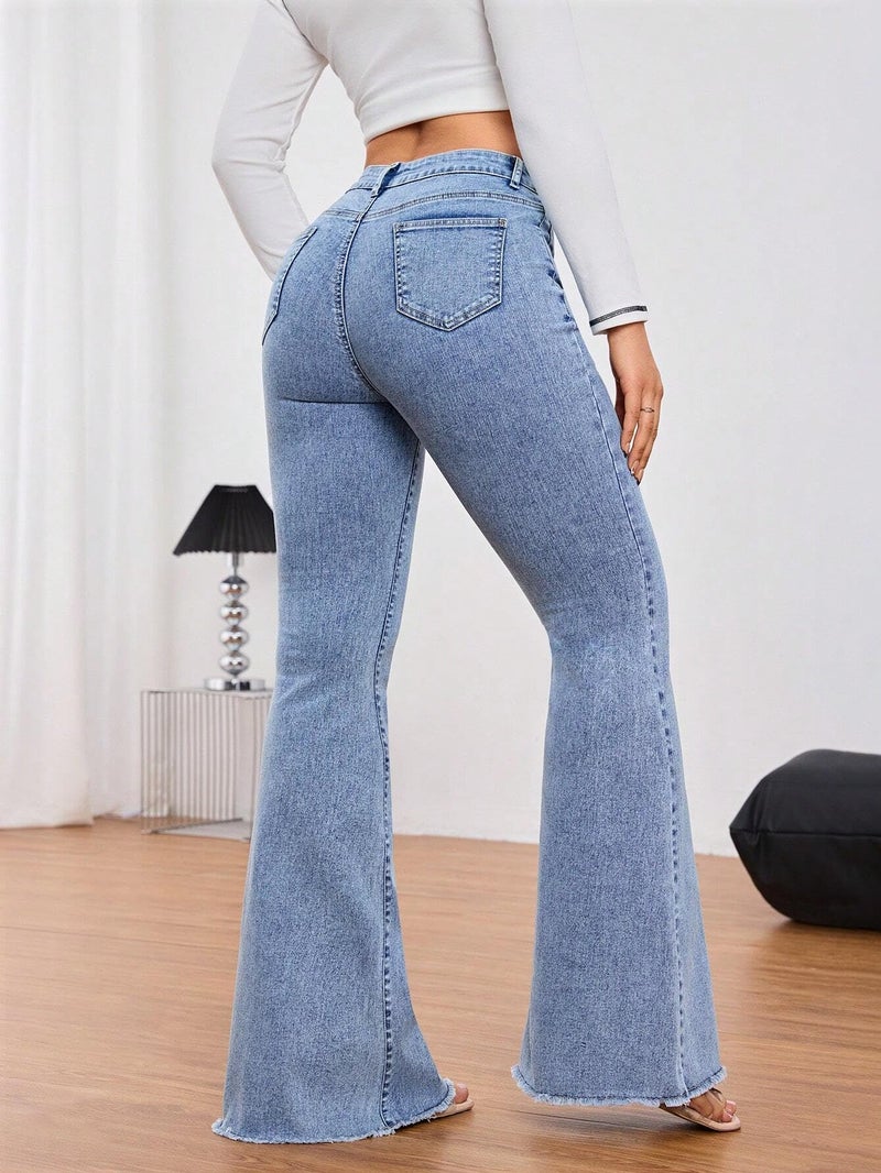 KOTTY Women's Solid Wrinkle Resistant Quantum Blue Fit and Flared Jeans(Blue,S)-KTTLADIESJEANS3098S - Image 5