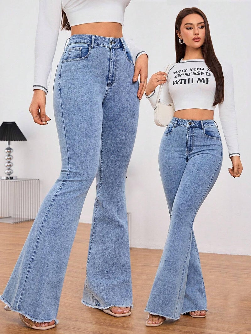 KOTTY Women's Solid Wrinkle Resistant Quantum Blue Fit and Flared Jeans(Blue,S)-KTTLADIESJEANS3098S - Image 2