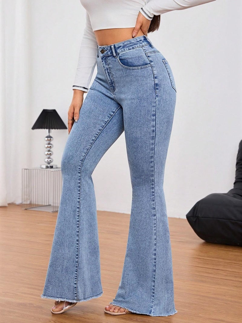 KOTTY Women's Solid Wrinkle Resistant Quantum Blue Fit and Flared Jeans(Blue,S)-KTTLADIESJEANS3098S - Image 3