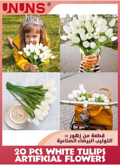 UNUNS White Tulips Artificial Flowers,20 Pcs PU Fake Tulips For DIY Decor,Real Touch Artificial Tulips Flowers For Wedding Bouquet Centerpiece Floral Party Home Office Room Decor  - Image 3
