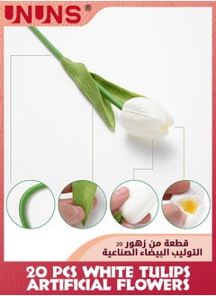 UNUNS White Tulips Artificial Flowers,20 Pcs PU Fake Tulips For DIY Decor,Real Touch Artificial Tulips Flowers For Wedding Bouquet Centerpiece Floral Party Home Office Room Decor  - Image 2