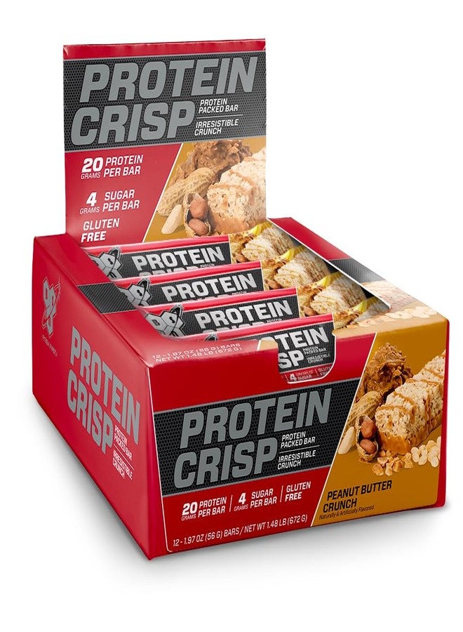 BSN Protein Crisp Bar, Peanut Butter Crunch, 20 Gram Protein Snack Bars with Whey and Fiber, Gluten-Free Crunchy Energy Bars for Workout, Fitness, On-the-Go, 12 Count - Image 1