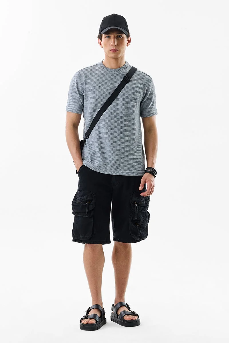 SNITCH Grey Textured Short Sleeve Slim Fit T-Shirt