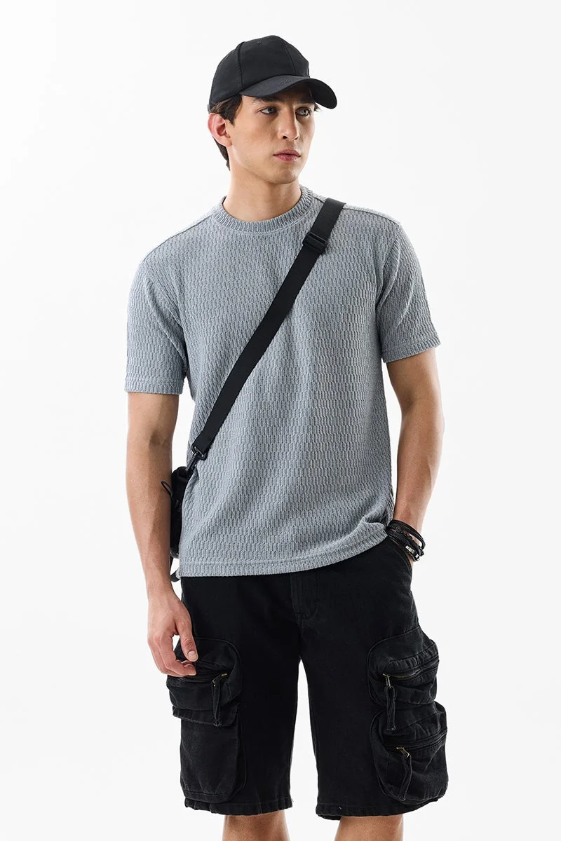 SNITCH Grey Textured Short Sleeve Slim Fit T-Shirt