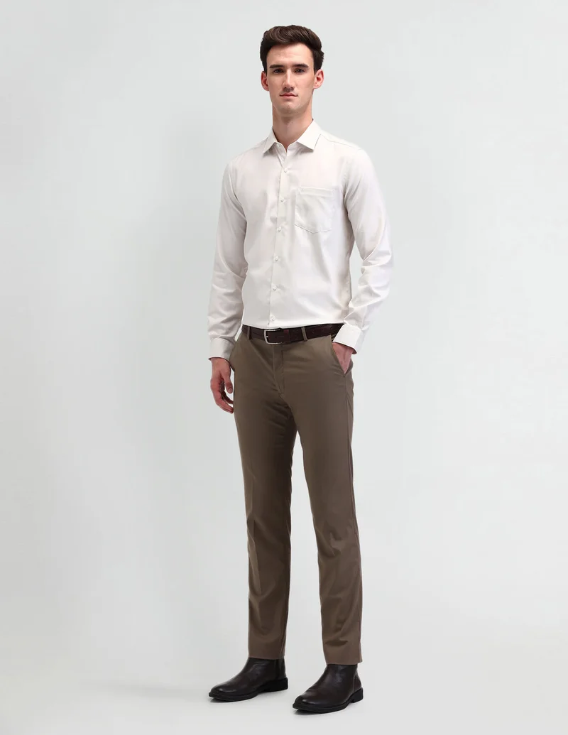 Arrow Beige Solid Manhattan Slim Fit Shirt for Men | Best Price UAE