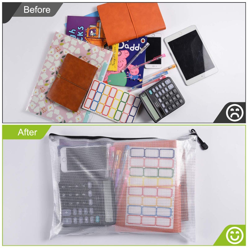 ASTEN 12PCS Mesh Zipper Pouch, Waterproof Tear-Resistant Document File Folders, A3 Size Zipper Documents Pouch Document Organizer Bags for School Office Home Travel Storage(17Ã—12Inch) - Image 4